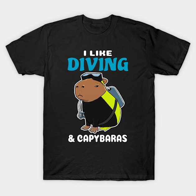 I Like Diving and Capybaras Cartoon T-Shirt by capydays